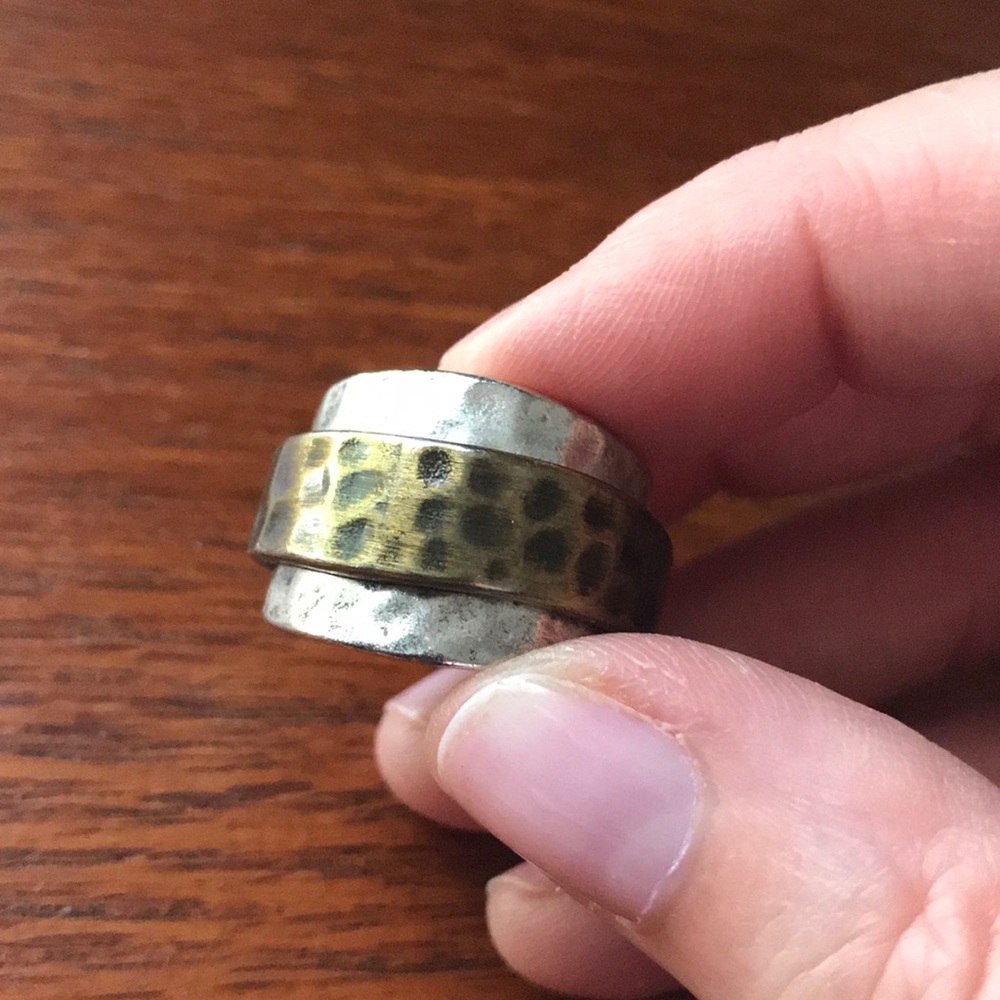 Premier Designs Silver and bronze hammered cigar band ring